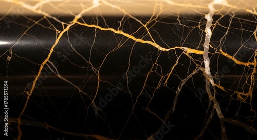 Dramatic black marble texture featuring opulent gold and fine white veining, creating a luxurious high-contrast stone background