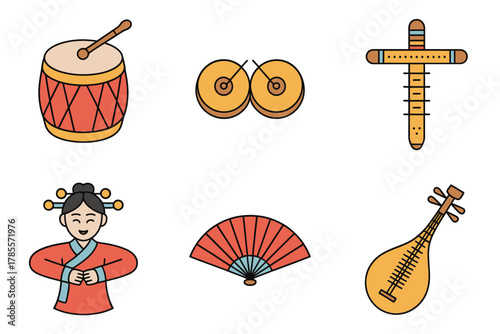Detailed flat vector icons for cultural values, showing torch, gear, flower, hands, and principles of Kwanzaa,
