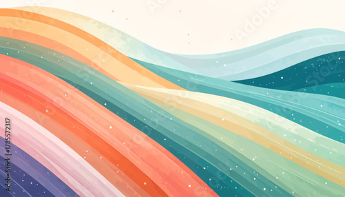 Abstract Rainbow Waves Flowing Landscape.