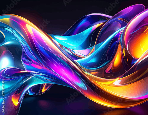 Abstract Swirling Liquid Metal Waves with Vibrant Neon Colors.