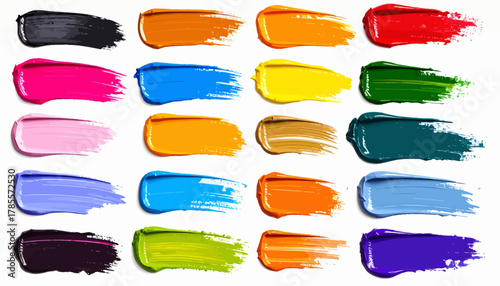 Collection of colorful paint strokes on a white background.