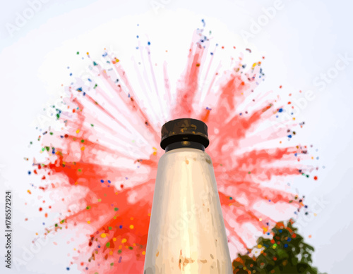 Explosion of colored powder from a bottle.
