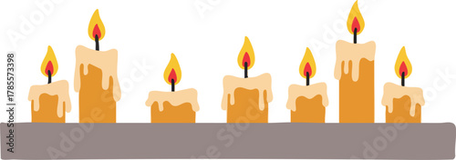 A 2D flat illustration of multiple candles on a gray holder for World Candle Day against a white background with warm colors.