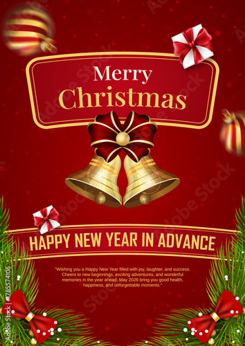 merry christmas, happy new year poster, christmas new year greeting card, holiday season christmas bells, new year advance banner, elegant christmas, new year party invitation background