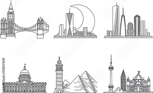 London Cityscape Skyline Outline Silhouette Architecture Travel Landmark UK Scenery