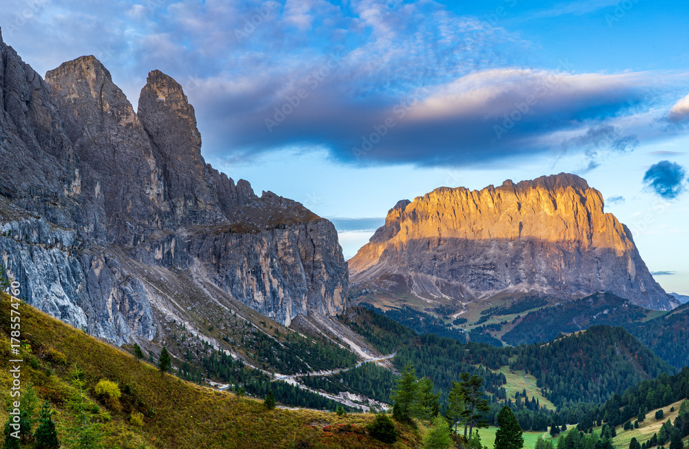 Fototapeta premium Landscape and travel scenes from the Dolomites, Italy - captured at sunrise and sunset, the images show lakes, mountains, forest and cloudscapes