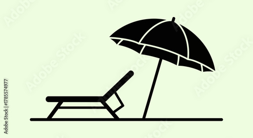 Beach Chair and Umbrella Silhouette Icon for Summer and Vacation Themes