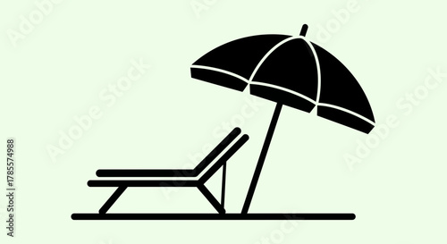 Beach Chair and Umbrella Silhouette Icon for Summer and Vacation Themes