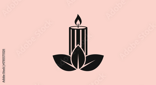 Spa Candle with Leaves Silhouette Icon for Wellness and Relaxation