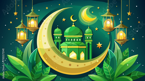 Ramadan Kareem Mosque Night Illustration