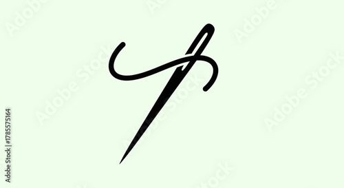 Sewing Needle with Thread Silhouette Icon Design