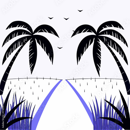 Tropical Palm Tree Road Vector Landscape