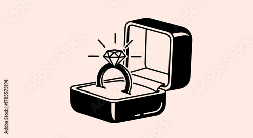 Diamond Engagement Ring in Box Silhouette Vector