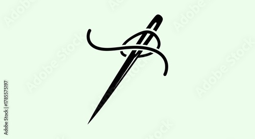 Sewing Needle with Thread Silhouette Icon Design