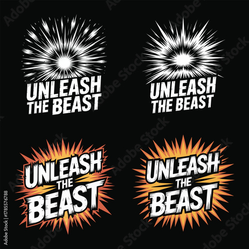 Unleash the beast logos with explosive starburst effects Keywords: unleash, beast, power