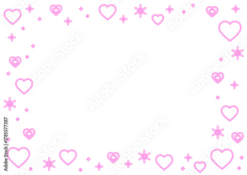 ハートとキラキラネオンの可愛いイラストフレーム素材