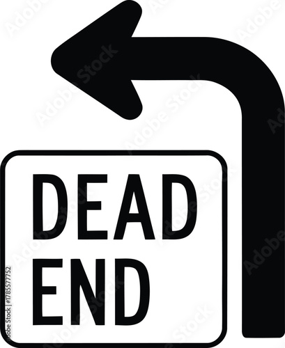 Dead End Turn Around Back Direction Signage Traffic Road Safety Black and White Vector