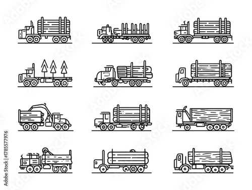 Logging Truck line art transporting timber