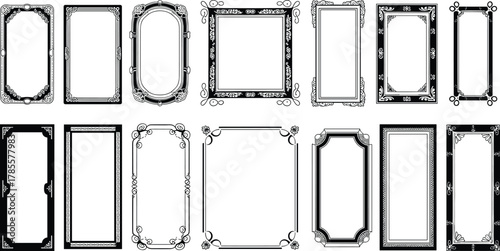 Vintage rectangular frame collection, elegant ornate borders, decorative vector templates for invitations, certificates, photo frames, and classic design