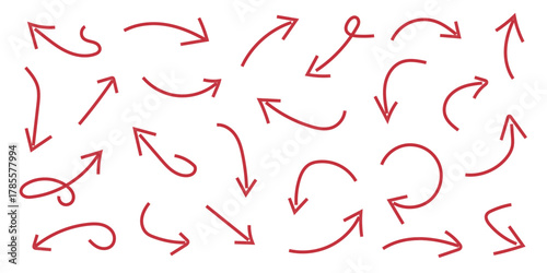 Collection of Hand Drawn Arrows in Red Ink for Creative Designs and Presentations