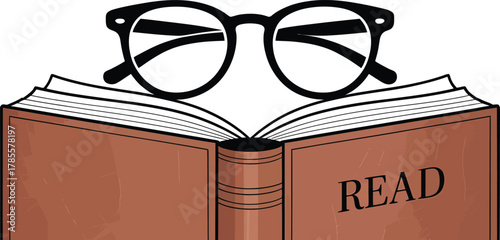 Open Book with Glasses Illustration Education Knowledge Learning Novel School Study Reading
