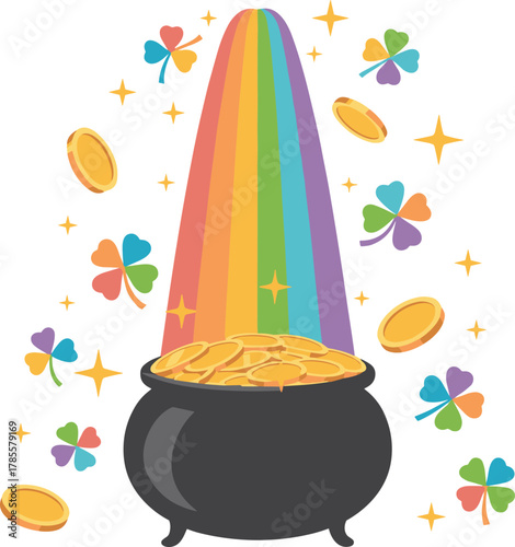 Pot of Gold Rainbow Clover Coin Celebration Lucky Charm Design Bundle for Festive Occasions