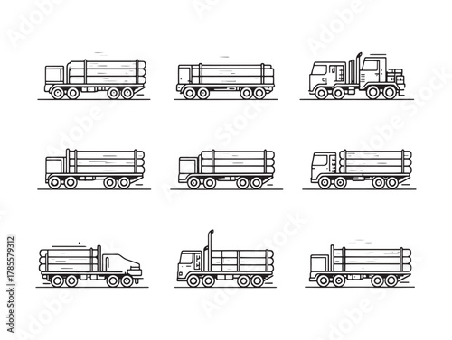 Logging Truck line art heavy machinery