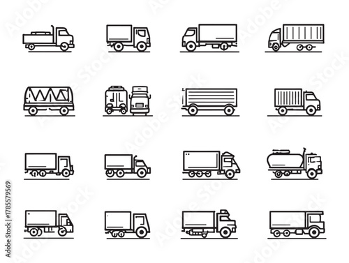Lorry line art transporting goods efficiently