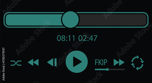 Modern media player controls with progress bar and playback options