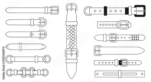 Various stylish leather belts with buckles for fashion and apparel designs