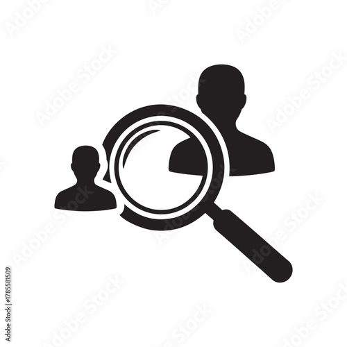 Person search icon, magnifying glass for user identification