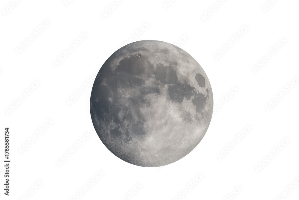 Obraz premium Full moon illuminating space with visible craters, lunar satellite on transparent background