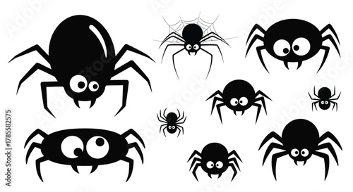 Cute cartoon spiders with big eyes for Halloween fun
