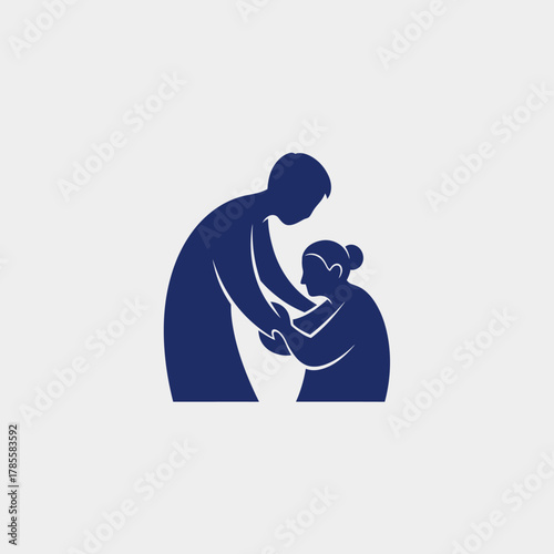 A silhouette of a younger person helping an older person up from a kneeling position.