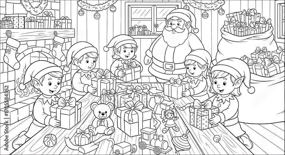 Fototapeta premium Santa’s Workshop Christmas Coloring Page
