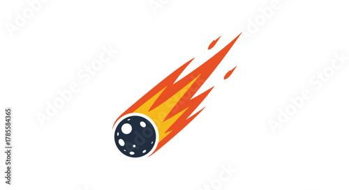 A vibrant and dynamic illustration depicting a stylized comet or meteor with a blazing orange and yellow fiery tail, soaring through space with intense speed.