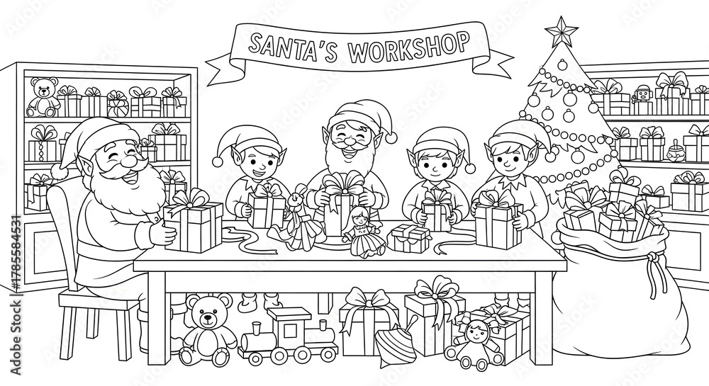 Fototapeta premium Santa’s Workshop Christmas Coloring Page