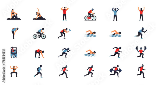 Playful 2D Icon Set Sports & Fitness Activities – Engaging Visuals for Active Lifestyles