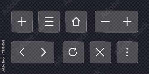 Set of square and rectangle glass icons icon vector. add, menu, home, zoom, arrows, refresh, close, and more symbol. vector illustration.