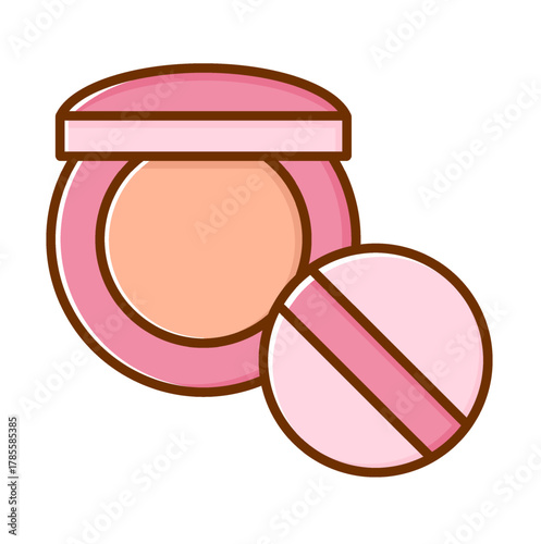 Pink Compact Powder with Applicator Illustration Isolated on White Background