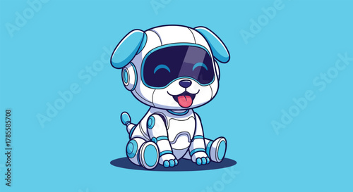 Adorable cartoon robot dog with blue accents and visor.