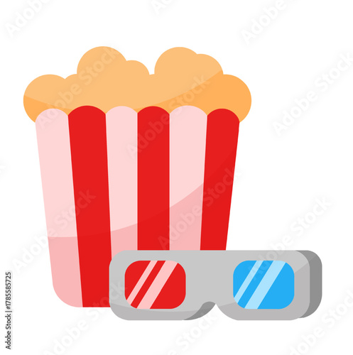 Popcorn and 3D Glasses Illustration Isolated on White Background