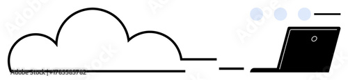 Cloud connected to laptop representing data transfer, storage, or backup. Ideal for cloud computing, data sharing, technology, IT infrastructure, digital communication, remote work simple flat