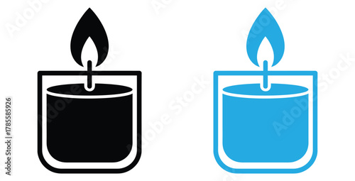 Candle Flame Icon. Vector Illustration.Burning candles in black and blue for peaceful ambiance,Candle vector icon set. Candles flaming flat icons.