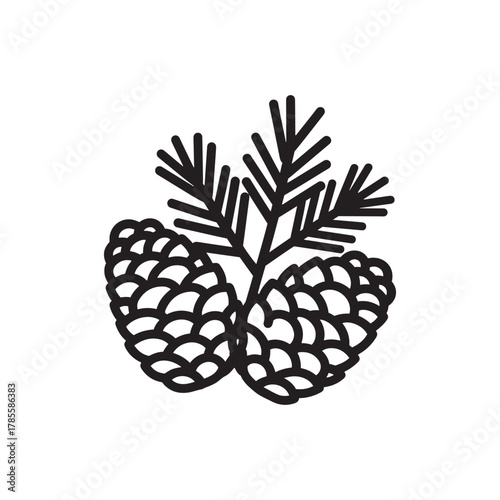 Stylized pine cones and needles outline vector illustration icon