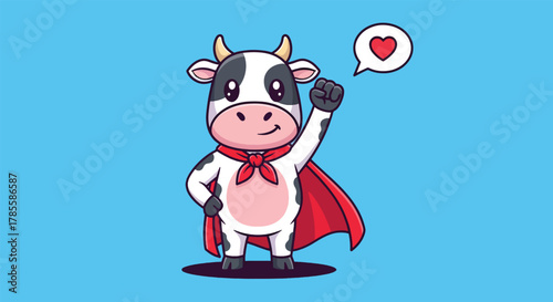 Adorable Cartoon Superhero Cow Wearing a Red Cape and Scarf.