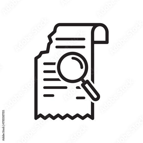 Torn document with magnifying glass for error investigation icon