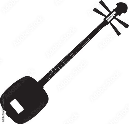 black silhouette of shamisen on white background, vector