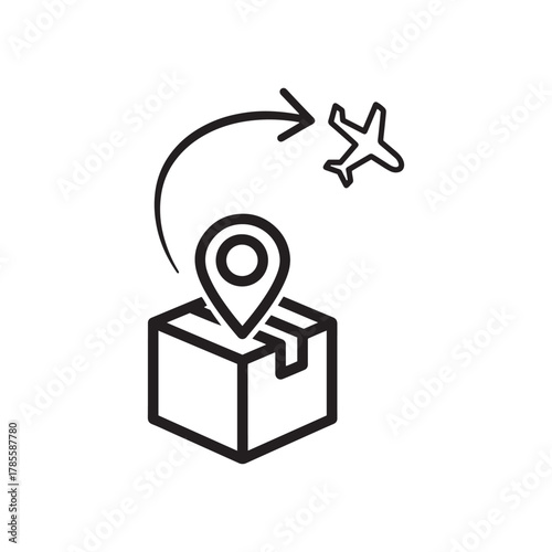 Air delivery and package tracking icon, global logistics concept