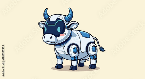 Futuristic Robotic Cow with Blue Accents and Horns 1.